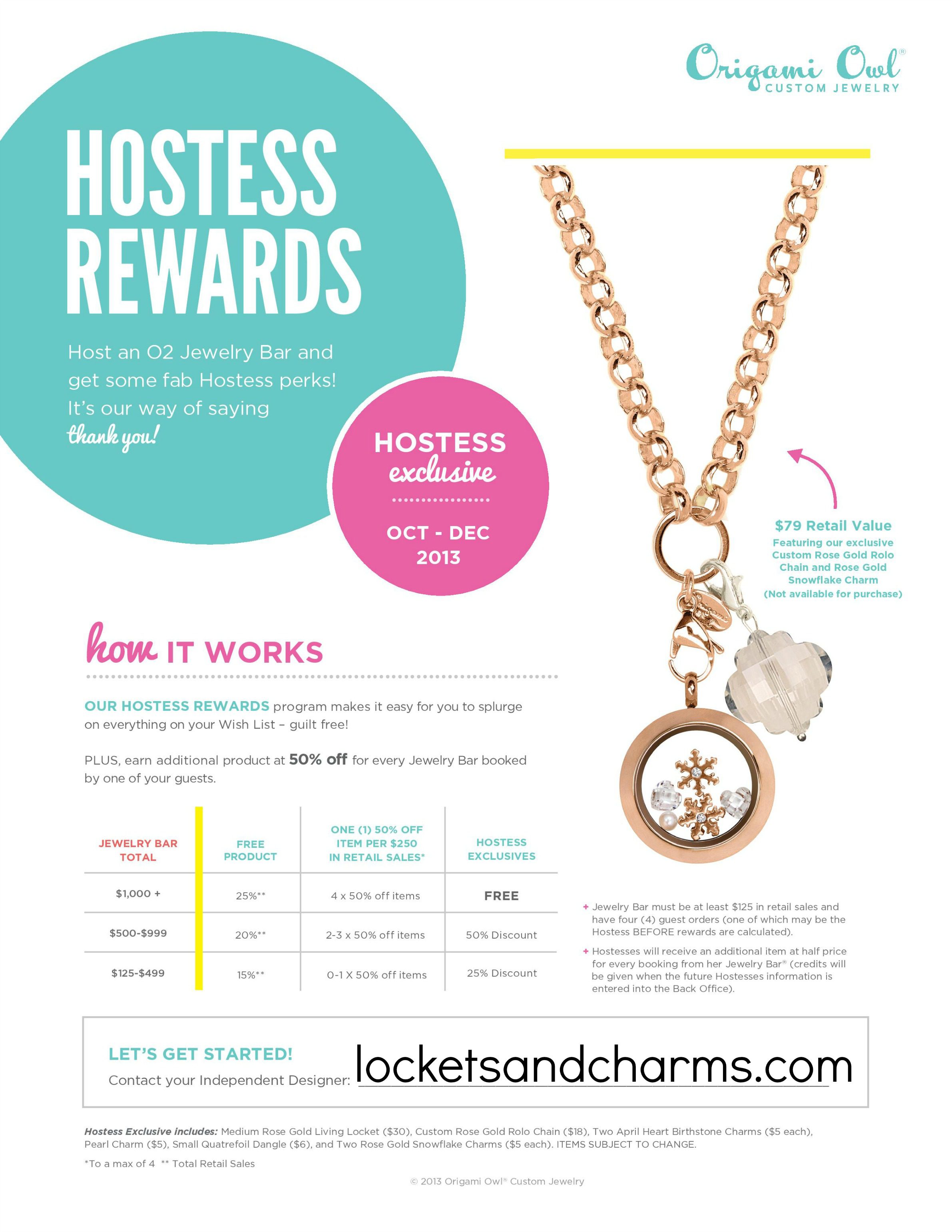 Origami Owl Hostess Rewards